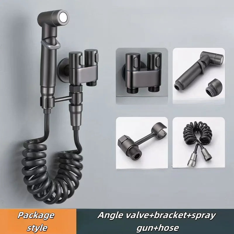 Hot Sale Portable Toilet Sprayer Bathroom Bidet Sprayer Set High Pressure Double Outlet Corner Cleaning Toilet Set