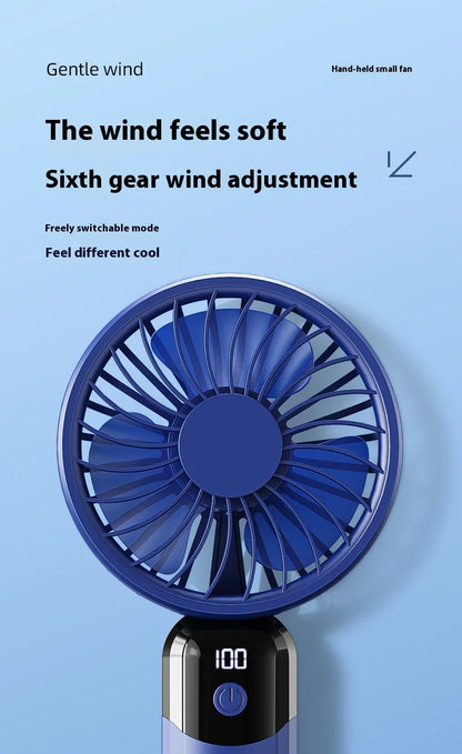 USB Portable 6-Speed Digital Display Fan Mini Handheld Large Wind Silent Desktop Cooling Gift Foldable for Household Car Use