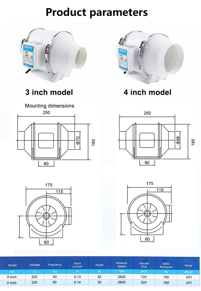 4/5/6/8 Inch Remote Control Exhaust Fan Silent Inline Pipe Duct Fan Extractor Air Ventilation Blower Kitchen Toilet Wall Booster