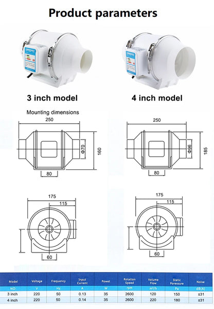 4/5/6/8 Inch Remote Control Exhaust Fan Silent Inline Pipe Duct Fan Extractor Air Ventilation Blower Kitchen Toilet Wall Booster
