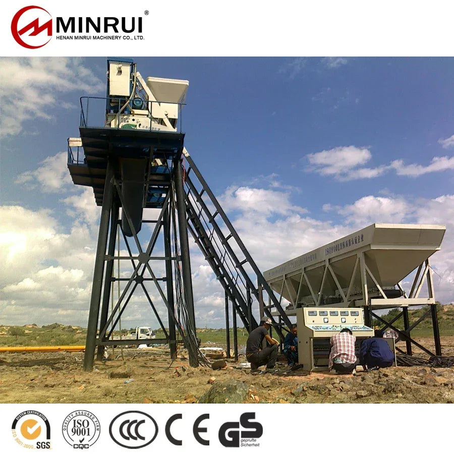 HZS50 Hopper Scale Efficient Concrete Batching Plant Core Components Including Pump Motor PLC Bearing Gearbox PLD1600 Quality