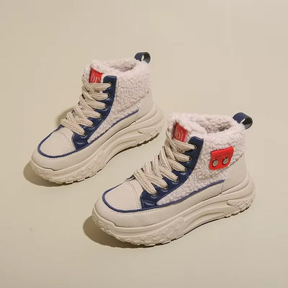 Winter Velvet High Top Shoes for Women Versatile Thickened Warm Cotton Shoes Thick Soled Height Increasing and Leisure Shoes