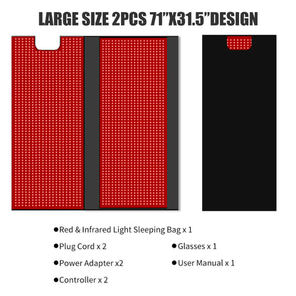 Red Infrared Light Therapy Handheld Heating Muscle Relaxation Device 660nm/850nm LEDs 2520 180x80cm Flexible Sleeping bag