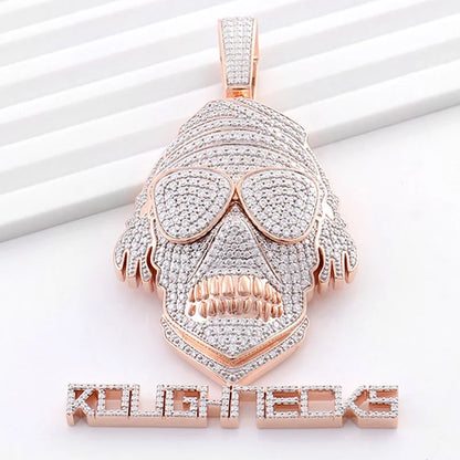 Starspire Jewels 925 Sterling Silver Hip Hop Skull Pendant Emerald Cut Moissanite Iced Charm Unisex Statement Necklace Jewelry
