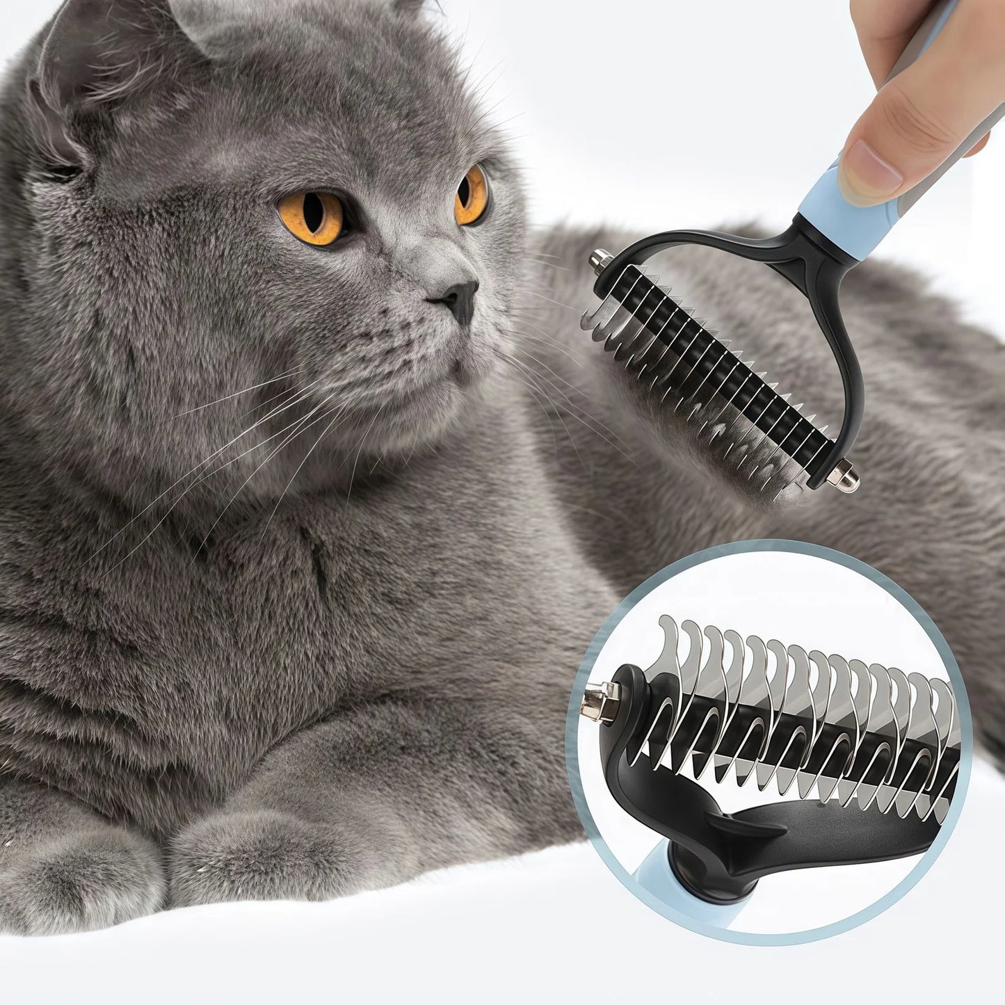 Pet Double-sided Brush Grooming Dematting Deshedding Stainless Steel Blade for Matted Long Cat Dog Hair Removal Comb