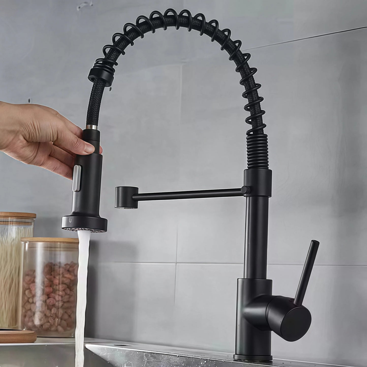 Modern Stainless Steel Single-Handle Kitchen Faucet Deck Mounted with Side Spray for Hotel Use