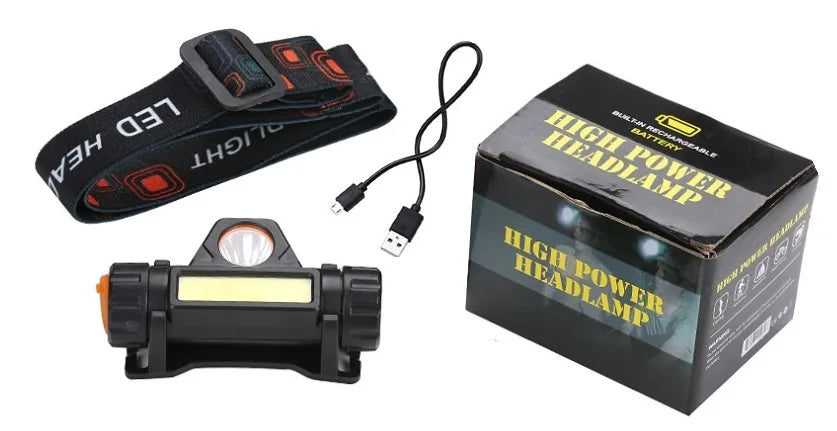 Magnet Base 7W Cob USB Rechargeable LED Headlamp Flashlight 300+200lm Outdoor IP68 Lithium Ion Battery