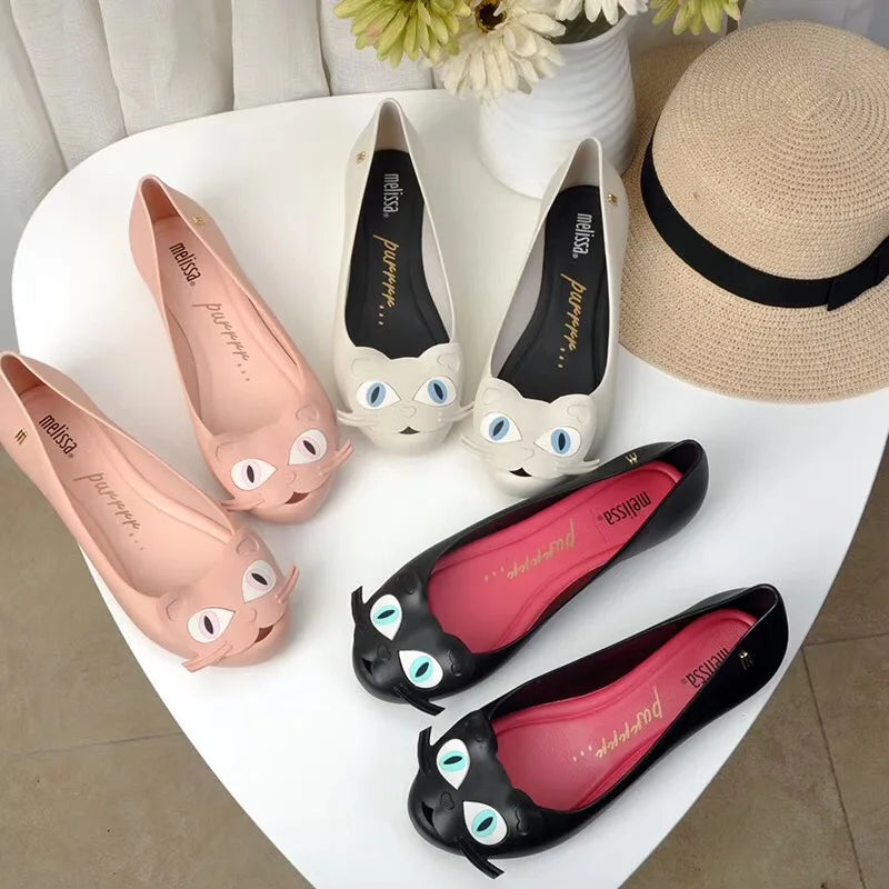 Design Big Butterfly Knot Melissa Women Flat Mules Sandals High Quality Cozy Patent Leather Pointed Toe Back Strap Shoes