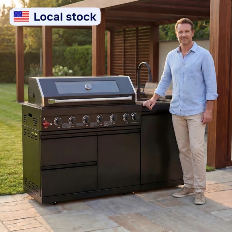 USA Local Stock Wholesale SS304 Modular Outdoor Kitchen 6 Burner Grill BBQ Cabinets Island for Backyard Cooking