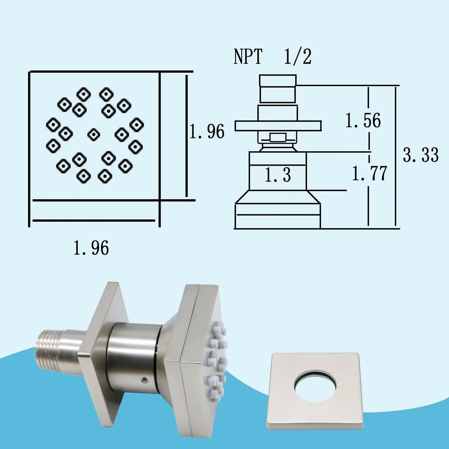 High-Pressure Wall Mounted Brass Square Shower Sprayer Nozzles Brushed Brass Body Jets Rain Pattern Ceramic Thermostatic Faucets
