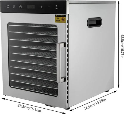 10 Plate Stainless Steel Food Dehydrator Machine for Commercial Use 800W Drying Tobacco Herbs Spices Fruit Electronic Components