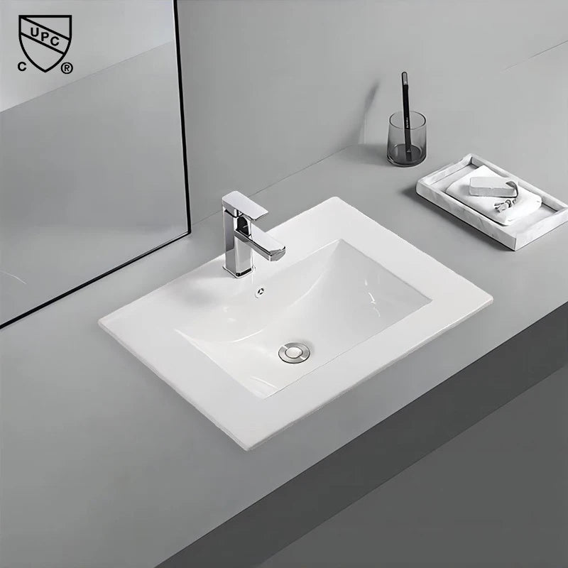 610mm Modern Integrated Thin Edge Wash Basin White Ceramic Rectangular Cabinet Vanity Hotel Bathroom Sink