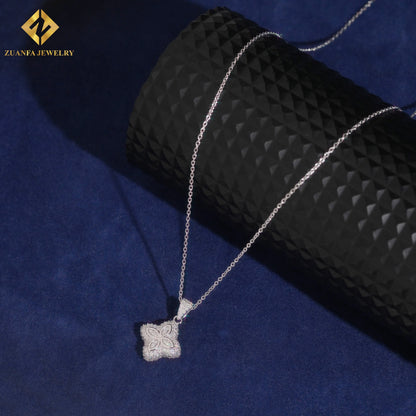 USA Local Stock Fashion Jewelry Iced Out Moissanite Clover Pendant Necklace 925 Silver Jewelry for Women Gift Anniversary