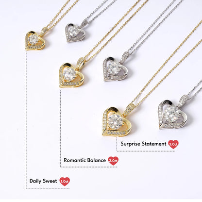Valentine's Day Gift Heart Moissanite Pendant 925 Sterling Silver White Gold Plated 1ct VVS Diamond Charm Necklace for Women