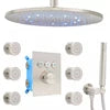 12-Inch Brushed Chrome LED Rain Shower Head System Thermostatic Mixer Single Handle Contemporary Brass Design Hotels Massage Jet