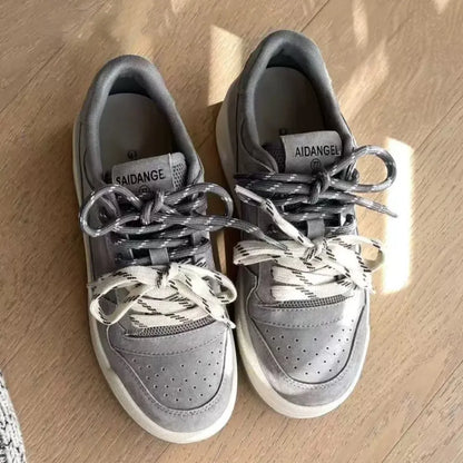 Women Korean Style Lace up Board Shoes 2026 Spring Super Popular Thick Sole Versatile Student Daily Casual White Sneakers