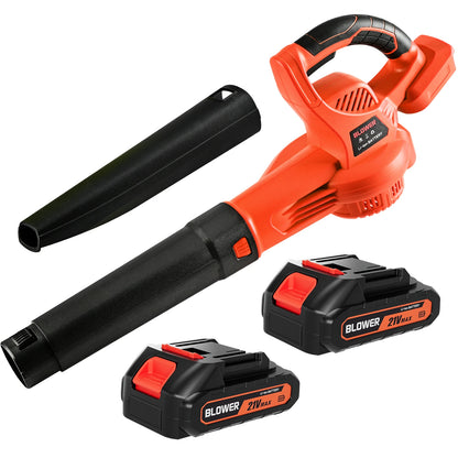 21V Orange Cordless Leaf Blower Lightweight & Powerful with Dual Li-ion Battery(Including Charger) High-Speed Handheld Blower