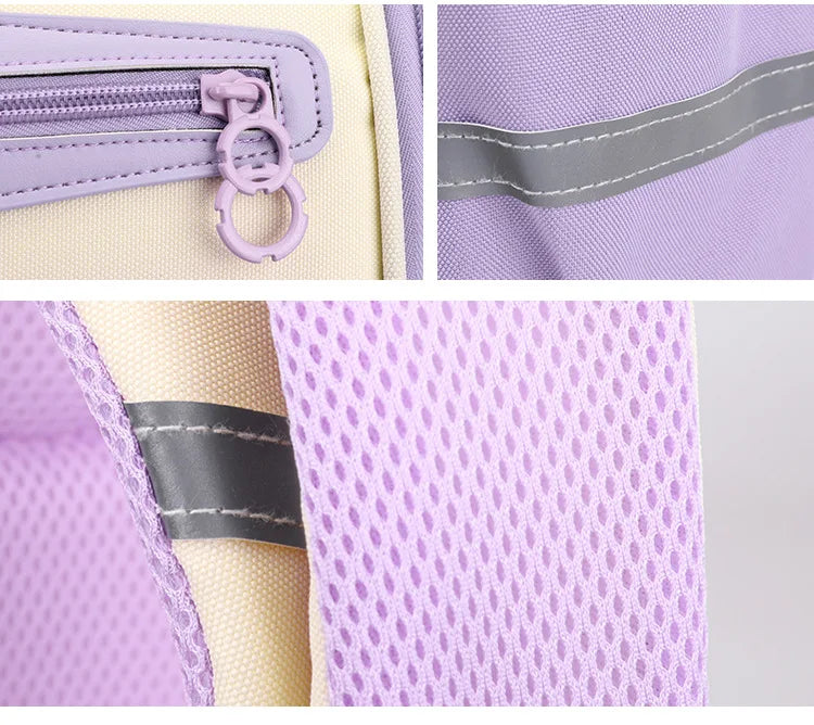Ultra-Light Female Student Backpack Waterproof Fashion 1-4-6 Grade Contrast Color Ridge Protection Burden Reduction for Primary