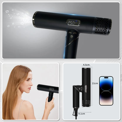 Portable Professional Hair Dryer Folded Handle 110000rpm Negative Ion Diffuser BLDC for Hotels Households Electric Plastic