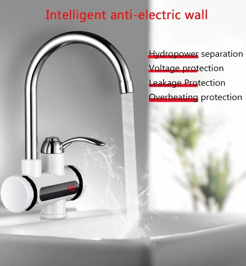 DMWD Electric Instant Hot Water Faucet Stainless Steel Water heater with LED Temperature Display Tankless Tap For Kitchen shower
