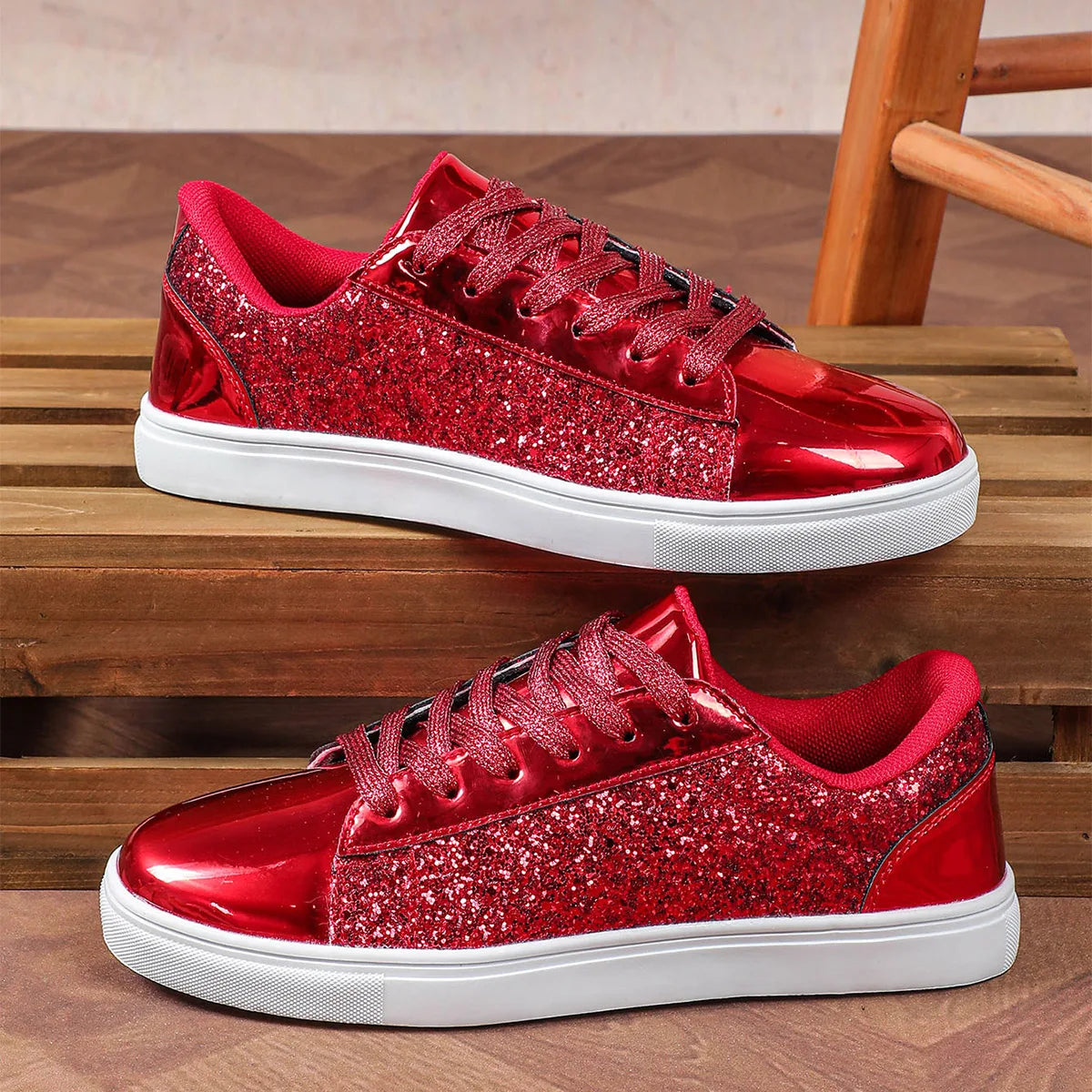 New Hot Product Brand Trendy Sneakers From Vietnam Lace-up Glitter Bling Party Shoes for Girls Teenage Chunky Shoe 2025 Brand