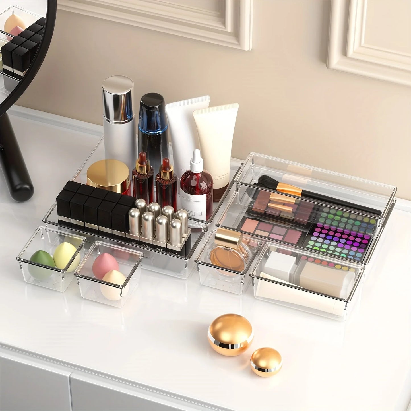 16pcs Kitchen/bathroom/office/jewelry Drawer Organizer Under Desk Drawer Organizer Set clear Storage Box