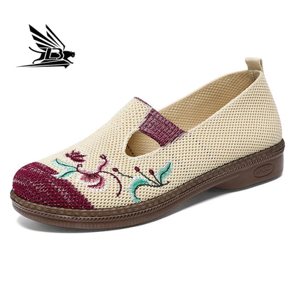 Comfortable Women Casual Embroidered Linen Shoes Vintage Cozy Breathable Lily Fisherman Shoes Sandals