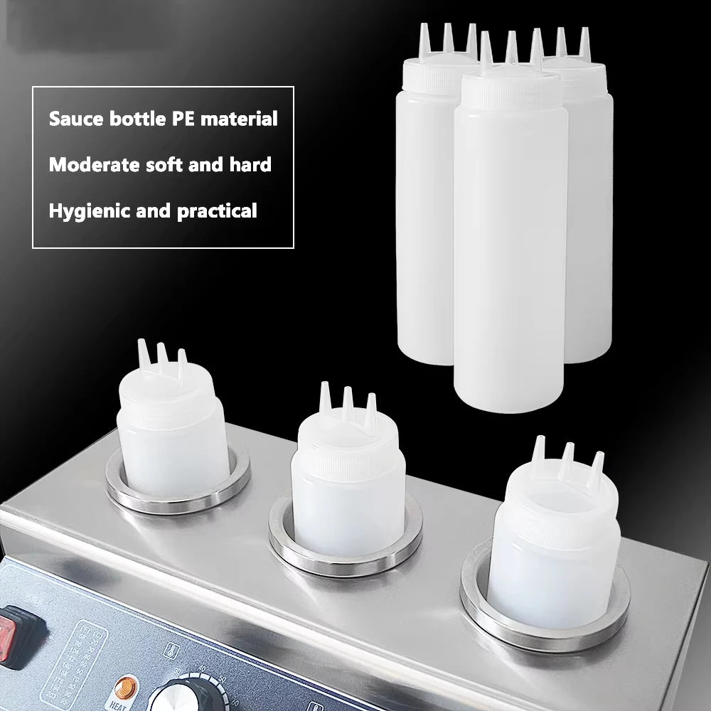 XEOLEO Commercial 3 Bottles Chili Fudge Cheese Warmer Electric Sauce Dispenser Stainless Steel Commercial Sauce Squeeze Warmer