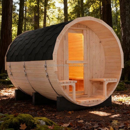 Premium Outdoor Barrel Sauna Kit for 6 | Backyard Spa & Steam Room in White Pine Wood
