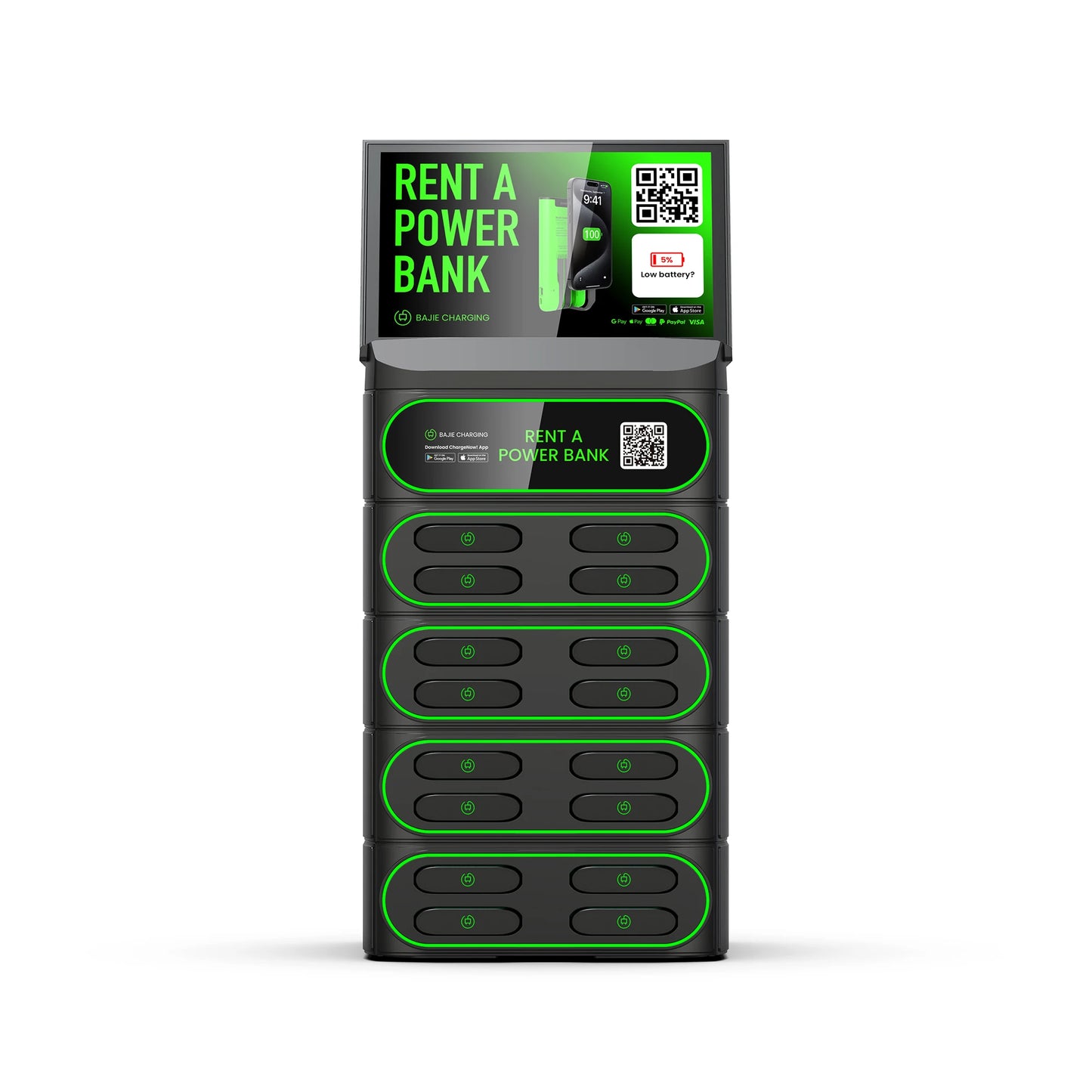 Hospital 16 Slots Stackable Machine  With Screen Sharing Power Bank With Rental System 4G Fast Charging Station