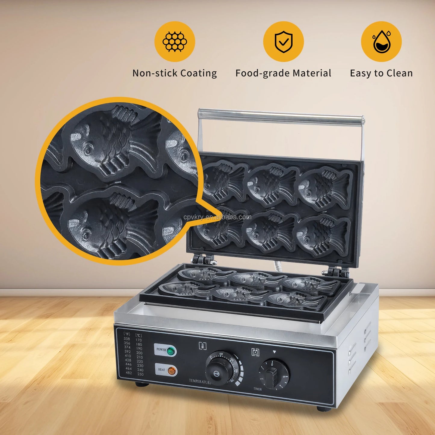 Taiyaki Electric 6 Slices  Fish-Shaped Waffles 1400W Double-Sided Heating Stainless Steel Mini Waffle Machine Snack Machine