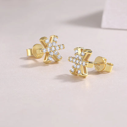 Gold Plated Starburst Stud Earrings with Moissanite Iced Out Minimalist Design for Women