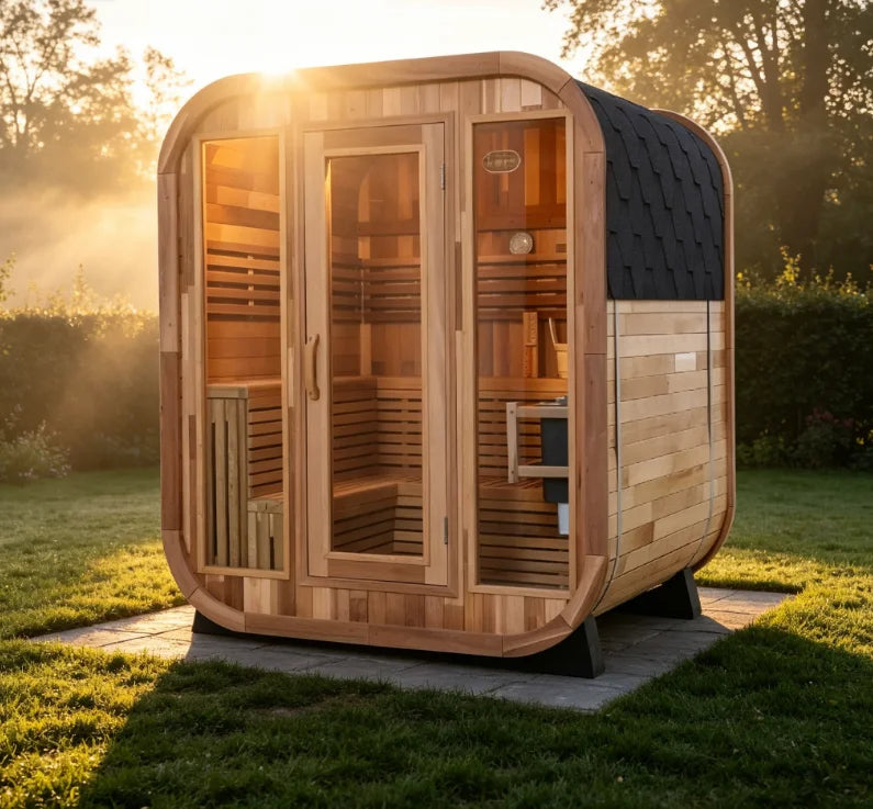 Premium Outdoor Canadian Red Cedar Sauna with Electric Heater and Tempered Glass Door for Backyard