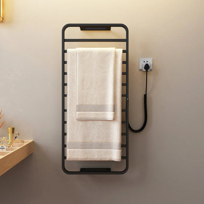 Smart Home 220v Electric Heated Towel Rail Black Bathroom Towel Dryer Warmer Rack Punch Free for Hotels