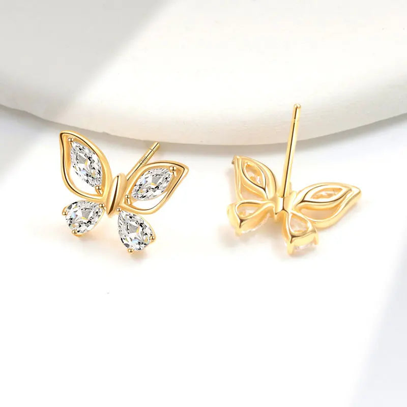 Butterfly Earrings Fashion Animal Jewelry Wholesale 925 Sterling Silver Zircon Cute Girl Gift Children 18K Gold Plated Jewelry