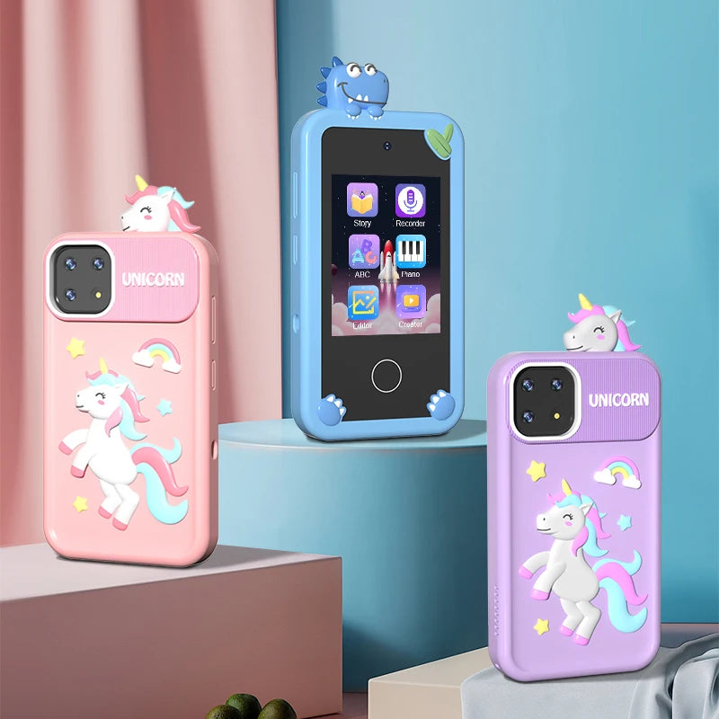 Unisex 4G Kids Smart Desktop Phone with 2.8 Inch Touch Screen Toy Camera Learning Toy Made of Wood for Children