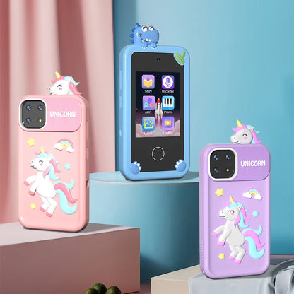 Unisex 4G Kids Smart Desktop Phone with 2.8 Inch Touch Screen Toy Camera Learning Toy Made of Wood for Children