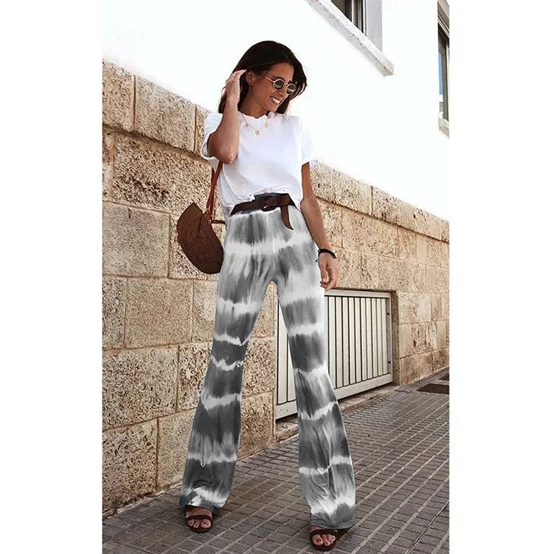 2023 Brown Leopard Y2K Joggers Women High Waist Flare Pants Double Layer Mesh Girl Aesthetic Tie Dye Trousers Female Sweatpants
