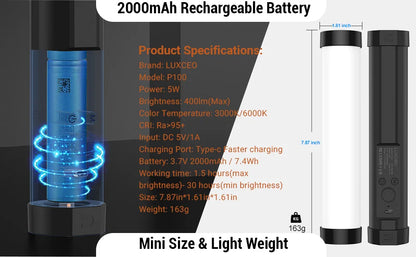 LUXCEO P100 Portable RGB Video Light Gamer Lamp 2000mAh Photo Video Shooting Selfie Lighting Fill-in lights for Vlog YouTube