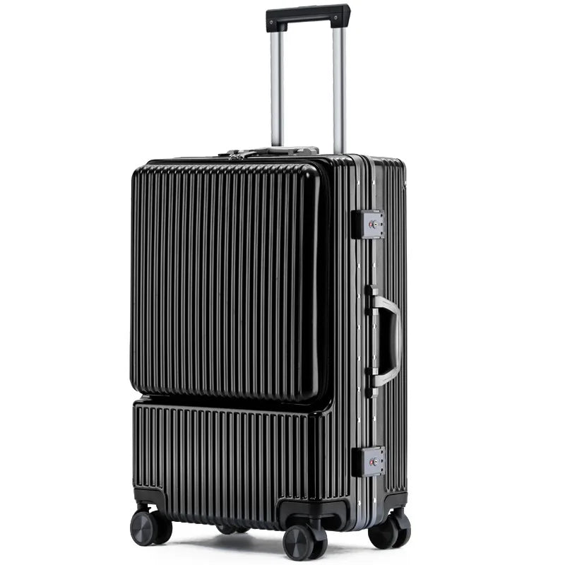 Carry on Luggage Wide Handle Luxury Design Rolling Travel Suitcase PC Hardside With Aluminum Frame Hollow Spinner Wheels