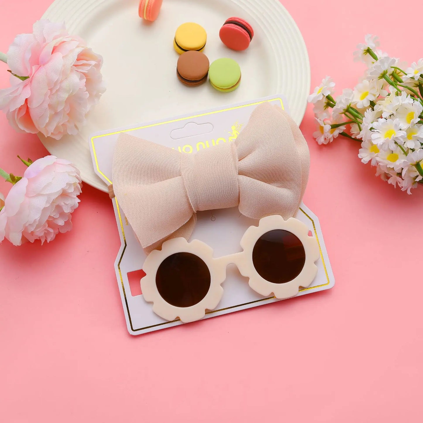 New Children Sunglasses Bow Set Cartoon Baby Toys Children Sunshade Glasses Hairbands Headdress Girl Hair Clips
