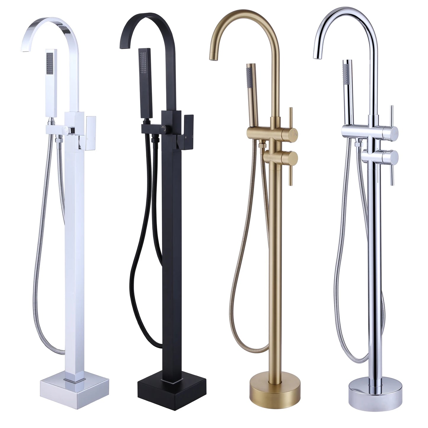 Floor Mounted Bath&Shower Faucet Bathroom Equipped with Handheld Shower Brass Free Standing Rainfall Shower Faucet