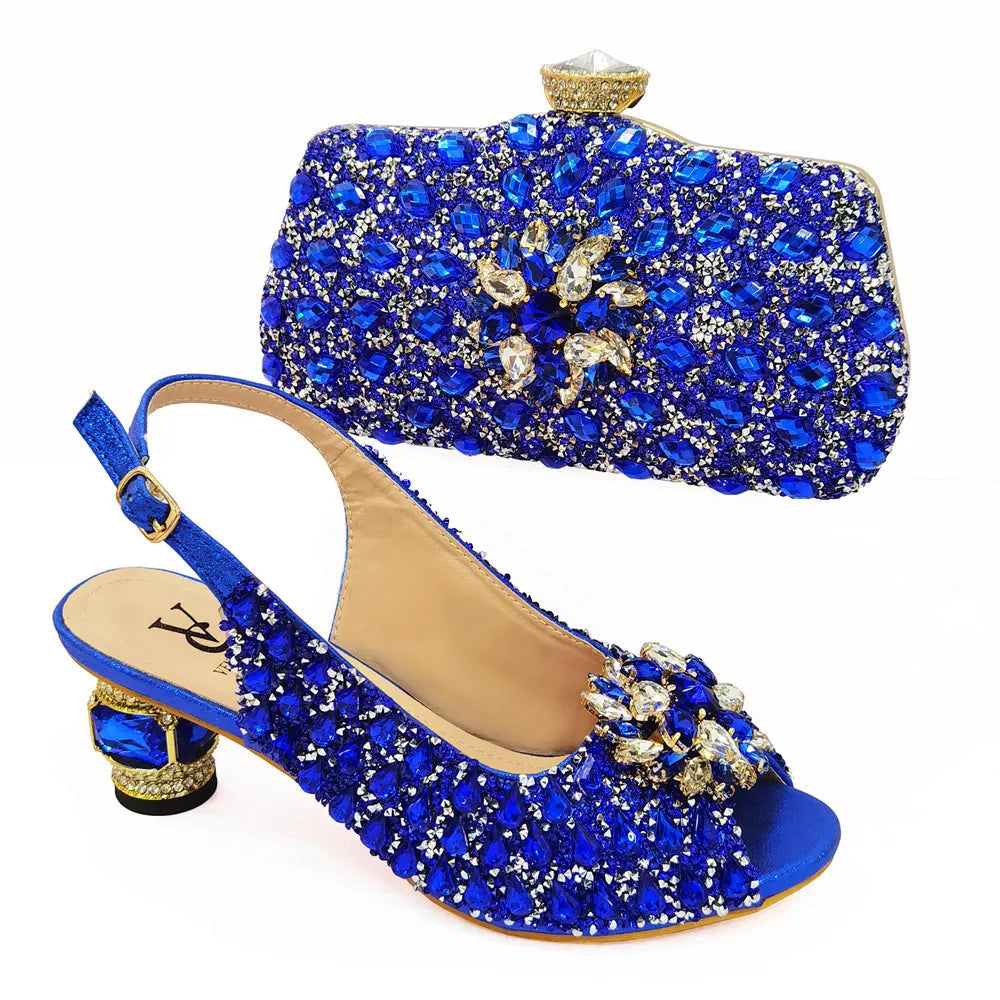 Ladies Italian Shoes and Bag Set Decorated with Rhinestone Matching Shoes and Bag Set In Heels Women Comfy Platform Sandal Shoes