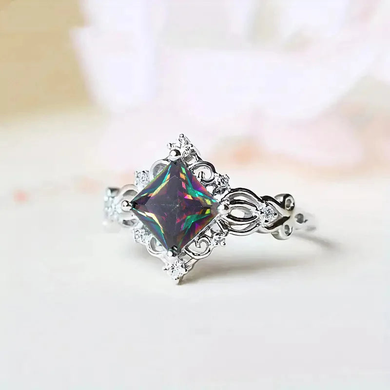 Geometric Princess Cut Ring Prong Set Women's Elegant Fashion Jewelry