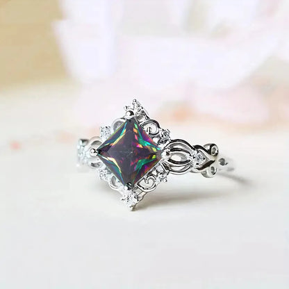 Geometric Princess Cut Ring Prong Set Women's Elegant Fashion Jewelry