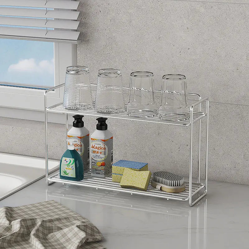 Multifunctional Countertop Stand Stainless Steel Home Storage Rack Mug Cosmetic Spice Organizer for Bathroom Kitchen Livingroom