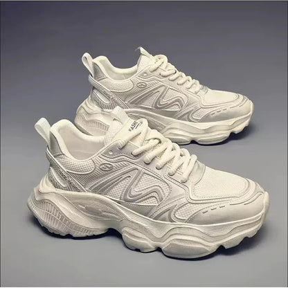 Empire Chunky Shoes Men Retro Solid Color Toe Lace-Up Mesh Lining Rubber Outsole Height Increasing Casual Sneakers Embossed Shoe