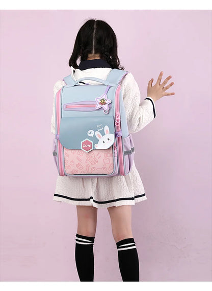 Ultra-Light Female Student Backpack Waterproof Fashion 1-4-6 Grade Contrast Color Ridge Protection Burden Reduction for Primary