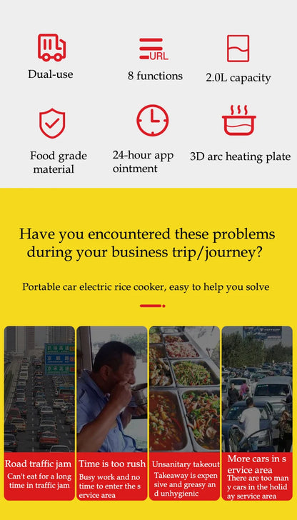 12V 24V Electric Rice Cooker Car Truck Multicooker Timing Reservation Food Heating Cooking Steamer Soup Stew Pot Steamer Cooker