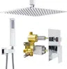 16 Inch Ceiling Mount Shower Faucet Combo Set Triple Handle Square Shower Head Thermostatic Faucets Brass Polished Finish 5 Year